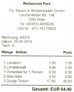 Persisches Restaurant Pars - Rechnung - Pars - Wien