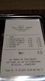 Rechnung - YORI Korean Dining - Wien