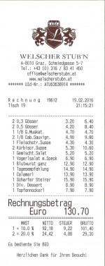 Rechnung - Welscher Stub'n - Graz