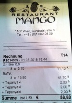 Restaurant Mango 1100 Wien - Rechnung - Mango - Wien