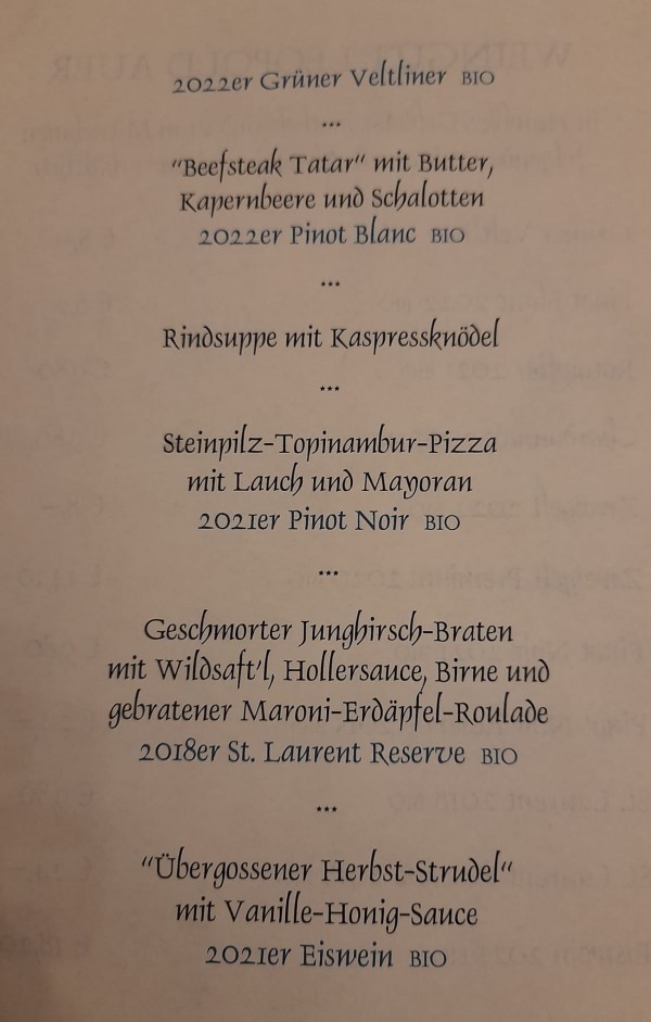 Weinschmeckermenü mit Präsentation vom
Weingut LEOPOLD AUER aus Tattendorf ... - Hawlik´s Schlemmereck - Bad Vöslau