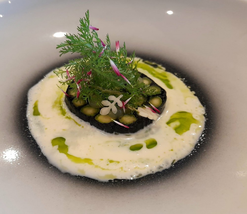 Mosaik vom Seewinkler Spargel (Spargelvelouté,Norialge,Yuzu) 13,90 - Die Möwe - Pamhagen