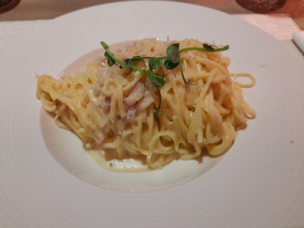 Linguine Carbonara - schlecht - 15,90 sieht zwar am Bild ganz passabel aus ... - Wellen.Spiel - Krems an der Donau