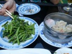 Wasserspinat mit Koblauch und diverse DIMSUM mit Fleisch und Garnelenfuellung. - Aming Dim Sum Profi - Wien