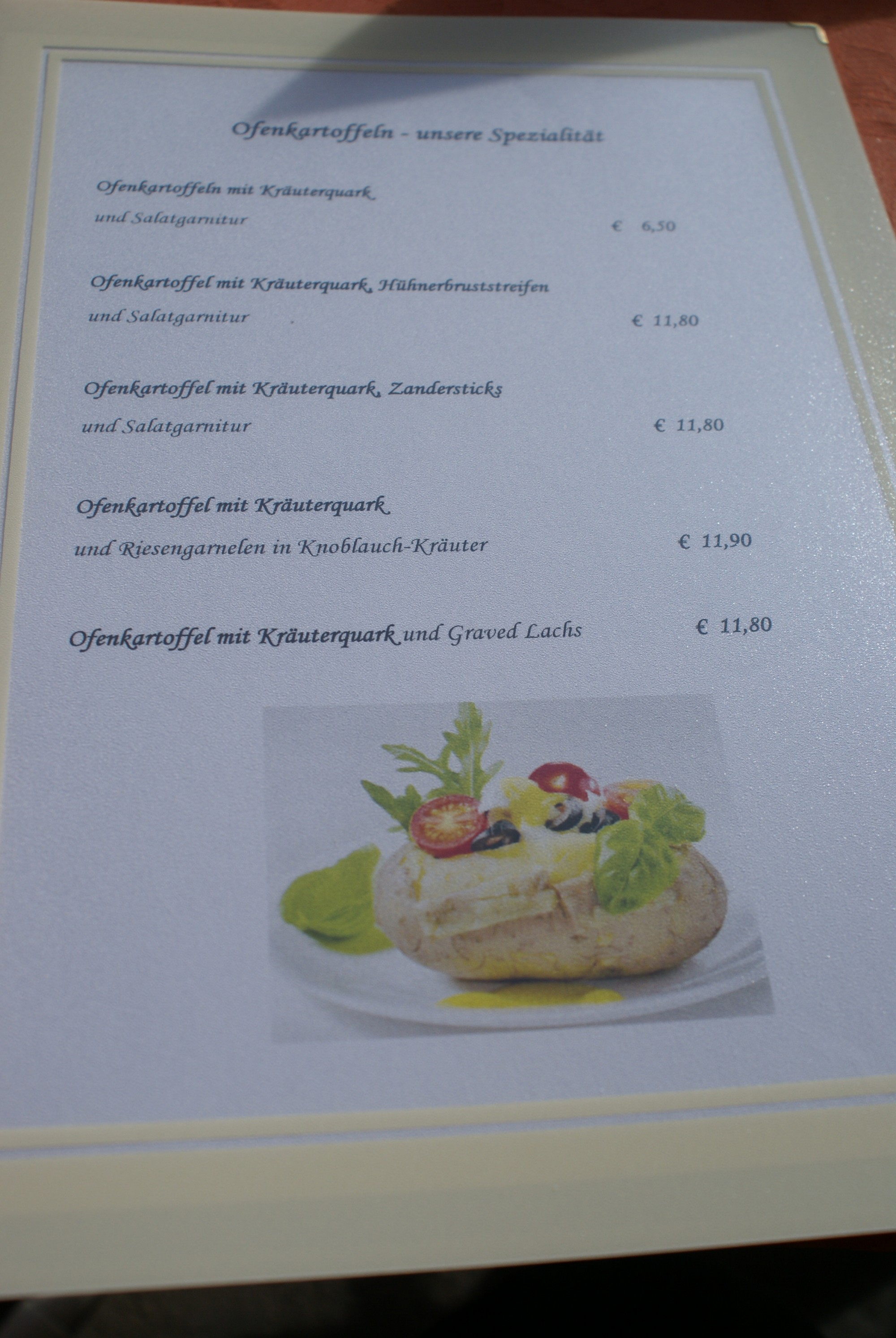 Karte: Ofenkartoffeln. - Hafenrestaurant - Bregenz