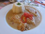 Knoblauchschnitzel von der Pute mit Reis und Saft - Restaurant Kaiserziegel - Kaltenleutgeben