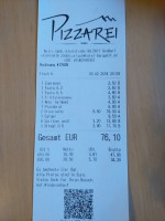 Rechnung - Pizzarei - Großarl