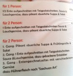 Restaurant Kung Fu - Auszug aus der Speisekarte - Kung Fu Restaurant - Wien