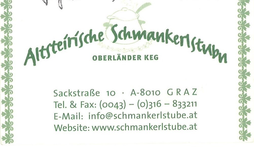 Visitenkarte - Altsteirische Schmankerlstube - Graz