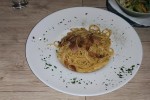 Da Bruno - Spaghetti Carbonara - ohne Obers (so auf der Karte) - gut gemeint, aber vom Original ...